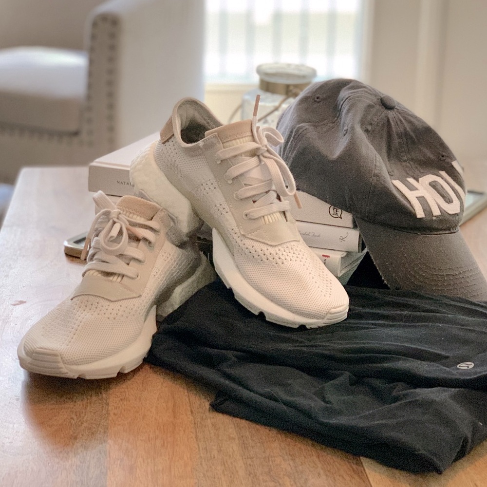 White/tan adidas, never worn shoes